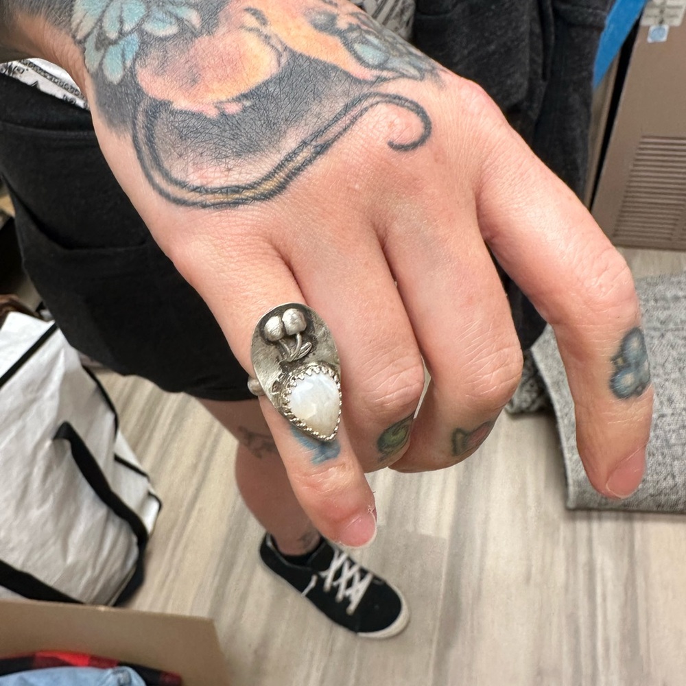 Teeny tiny cherry moonstone ring real sterling silver size 2.5/3 knuckle ring - Picture 2 of 5